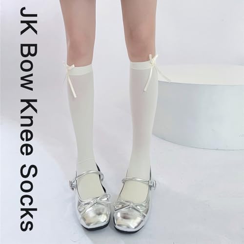 Women Ballet Velvets Over The Calf Long Socks Japanese Girl Sweet Ribbon Bowknot Thigh High Stockings Cosplay Hosiery3