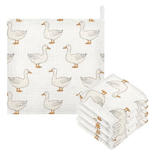 Image of vvfelixl Coquette Duck Baby Burp Cloths Baby Muslin Washcloths for Boys Girls Cotton Babys Face Towel for Newborn Infants Soft and Absorbent 11.8 X 11.8 in, 5 Pack