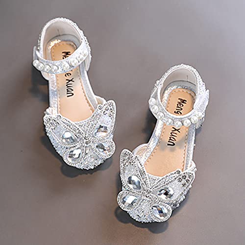 Princess Shoes for Kids Fashion Summer Girls Sandals Dress Performance Dance Shoes Rhinestone Cartoon Butterfly Shape (1-Silver, 2.5 Big Kids)4