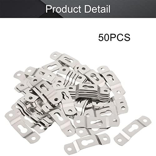 Image of MroMax 50PCS Keyhole Hanging Plate 1.93 inch x 0.51 inch Single Hole Hook for Hanging Paintings Artwork Picture Frame Hook Photos White Tone