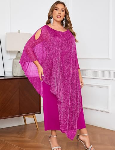 Image of ZOMVA Plus Size Elegant Formal Dress Long Cape Overlay Wedding Guest Formal Cocktail Mother of Bride Outfit