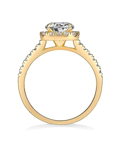 PAVOI 14K Gold Plated Square Halo Engagement Rings | Premium Cubic Zirconia Promise Eternity Ring for Women | Wedding Bands3
