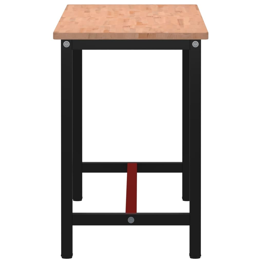 Stół warsztatowy z litego drewna bukowego z metalowym stelażem, 150 x 55 x 81,5 cm, stół roboczy, warsztat, garaż, dla majsterkowiczów, ławeczka do strugania, stół do pakowania z miejscem do