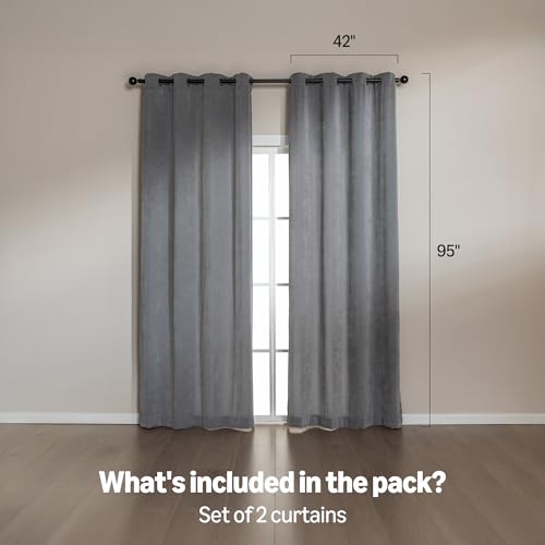 Image of Amazon Basics Chenille Room Darkening Curtains, Light Filtering Window Drapes for Bedroom and Living Room, 2-Panel Set with Grommets, 42 inch W x 95 inch L, Grey Diamond