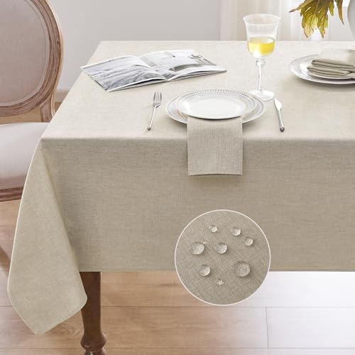 Softalker Beige Tablecloths Rectangular 84 x 60 inch Linen Textured Table Cloth Waterproof, Stain and Wrinkle Resistant, Outdoor Table Cloth for 6 Foot Rectangle Table Decor for Spring Party Birthday