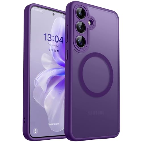 Image of CANSHN Designed for Samsung Galaxy S25 Plus Case (2025) [Full Camera Protection] [Compatible with Magsafe] Translucent Matte Back Protective Phone Cover, Deep Purple