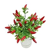 XIZHI 6pcs Artificial Plant Red Plastic Pepper Bouquet Durable Fake Chili Bouquet Simulation Fruits Bunch Plastic Fake Plant for Home Party Office Decor