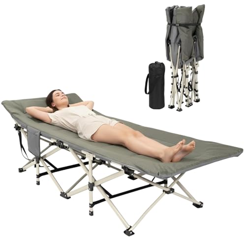 Image of Folding Bed Single for Sleeping 6 Ft Portable Foldable Outdoor Camping Cot for Adults Heavy Duty Sleeping Bed for Travelling Camping Cots with Side Pocket & Carry Bag (Upto 150KG)