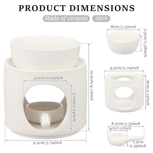 Brûleur d'encens en céramique blanche - Lot de 2 supports parfumés pour huiles essentielles - 3