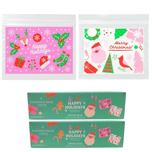 Christmas Zipper Sandwich Bags – Holiday Treat Bags (30 Pack),