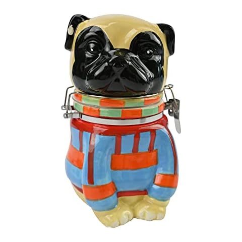 Boston Warehouse 32861 Hand-Painted Earthenware Pugly Sweater Hinged Jar Cover