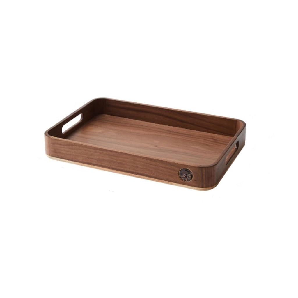 Bandejas Servir Comida Bandeja Rectangular de Madera Maciza, Bandeja té Nogal Negro, for el hogar y la Sala Estar, Almacenamiento for Tazas Agua Aperitivos, Frutas secas Mesa Cama | M