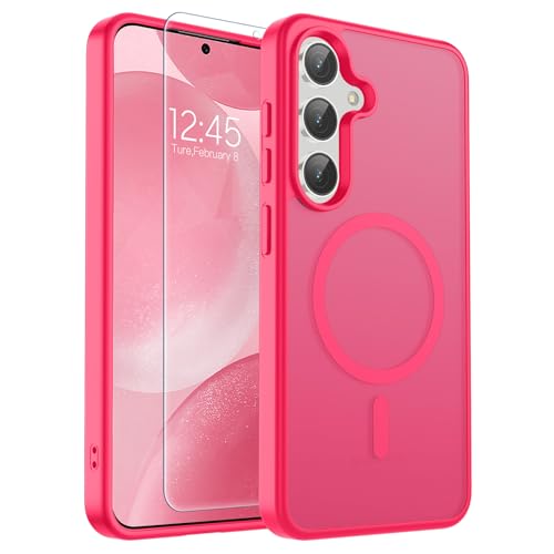 Image of SUPFINE Magnetic for Samsung Galaxy S24 Plus Case / S25 Plus Case with Screen Protector, (Built-in Magnets) (Military Grade Drop Protection) Slim Translucent Shockproof Phone Case,Hot Pink