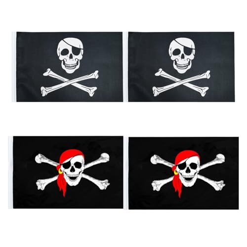 AYNKH 4 Stück Totenkopf-Flagge Piratenflagge für Piratenpartys, Halloween-Dekorationen, Piraten-Rollenspiele, Horror-Partys, Halloween-Partys, 30 x 45 cm