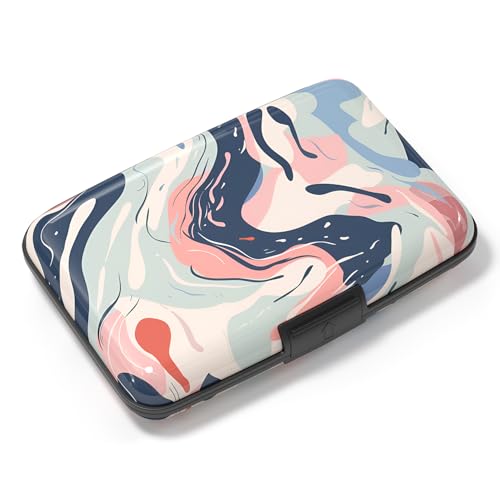 Image of Card Holder Credit Cards Holder for Women RFID wallet women Business Card Holder Wallet Mini Aluminum Card Wallet RFID Blocking Slim Metal Hard Card for Women, Patterns of Rivers