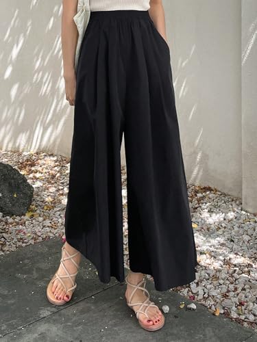 Women's Work Casual Pants Solid Color Elastic Waist Casual Pants with Pockets3