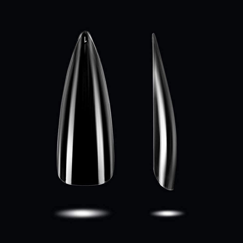 500Pcs Clear Nail Tips MAYCHAO Stiletto Full Cover False Nail Acrylic Fake Nails 10 Sizes with Box (6510)