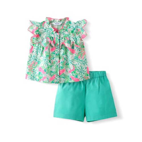 Image of Nautinati Baby Girls Printed Flutter Sleeve Top with Shorts Clothing Set | Age 0-3 Years