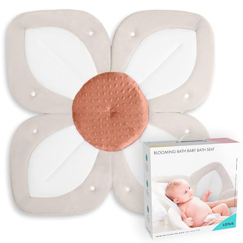 Image of Blooming Bath Baby Bath Seat - Baby Tubs for Newborn Infants to Toddler 0 to 6 Months and Up - Baby Essentials Must Haves - The Original Washer-Safe Flower Seat (Lotus, Cream/White/Clay)