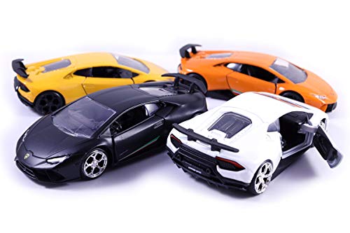 HCK Set of 4 2017 Lambo Huracan Performante - Pull Back Toy Cars 1:32 Scale (Black, White, Yellow, Orange)