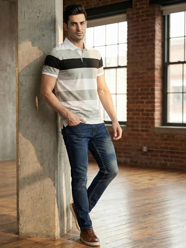 Image of XENOVAURBAN Polo t Shirt for Man | Striped Pattern Mens Cotton Polo Neck T-Shirt with Collar | Regular fit | Breathable and Soft - Polo-Striped-P