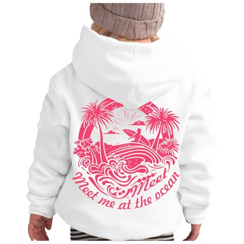 Pom Hoodie, Meet Me at The Ocean Hoodie Girls Hoodies Size 10-12 Cute Graphic Preepy Sweatshirts Kids Clothes Y2K Tops with Pockets 7-8 Years