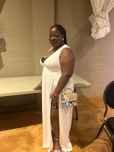 Image of SILUI Women's Summer 2026 Sexy Double High Slit Deep V Neck Plus Size Sundresses Thigh Split Maxi Club Party Dresses