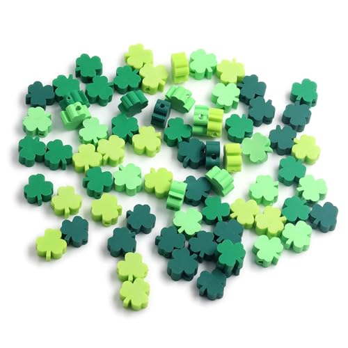 100 Pcs St. Patricks Day Polymer Clay Beads Mixed Heishi Spacer Bead Charms Supplies for DIY Bracelet Earring Necklace Jewelry Making (Clover)