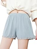 Shebote Womens Slip Shorts Lace Trim Pettipants Bloomers Split Skirt Culottes Half Slips Under Dresses Shorts for Women(0388-Grey-L)