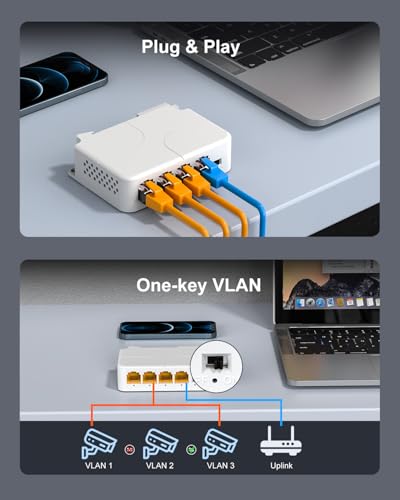 Image of VIMIN 4-Port Gigabit PoE Extender, 1 in 3 Out Indoor PoE Repeater Support IEEE802.3af /at with 1000Mbps, Extend Additional 100m(328ft), Wall and Din Rail Mount, Plug & Play