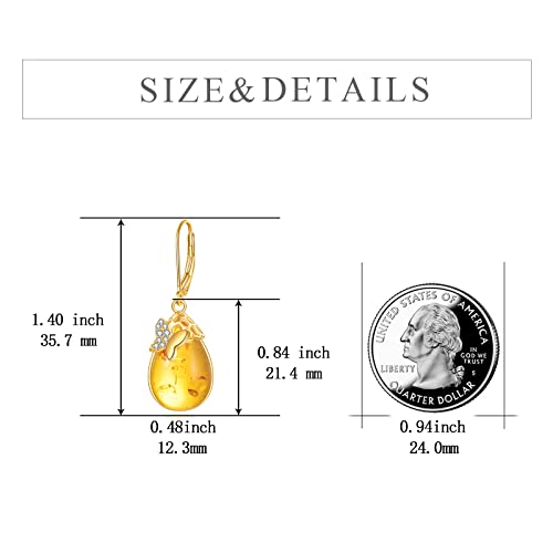 Image of TIGER RIDER Bee /Butterfly /Scorpion /Cactus /Leaf /Beetle 925 Sterling Silver French Clasp Leverback Earrings Amber /Crystal /Citrine /Moonstone /Obsidian /Jade /Rose quartz Pendant Jewelry Gift for Women
