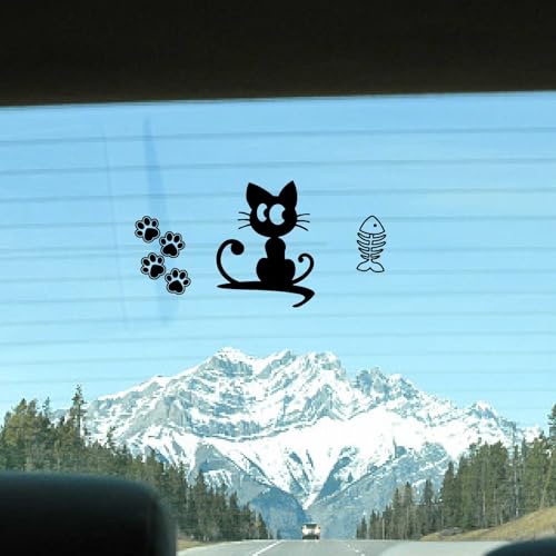Image of GORGECRAFT 4Pcs 4 Styles Cats Bumper Decals Black Heart Paw Print Fish Bone Mouse Wool Ball Car Sticker Waterproof Reflective Automotive Exterior Decor Stickers for SUV Truck Motorcycle Doors Walls