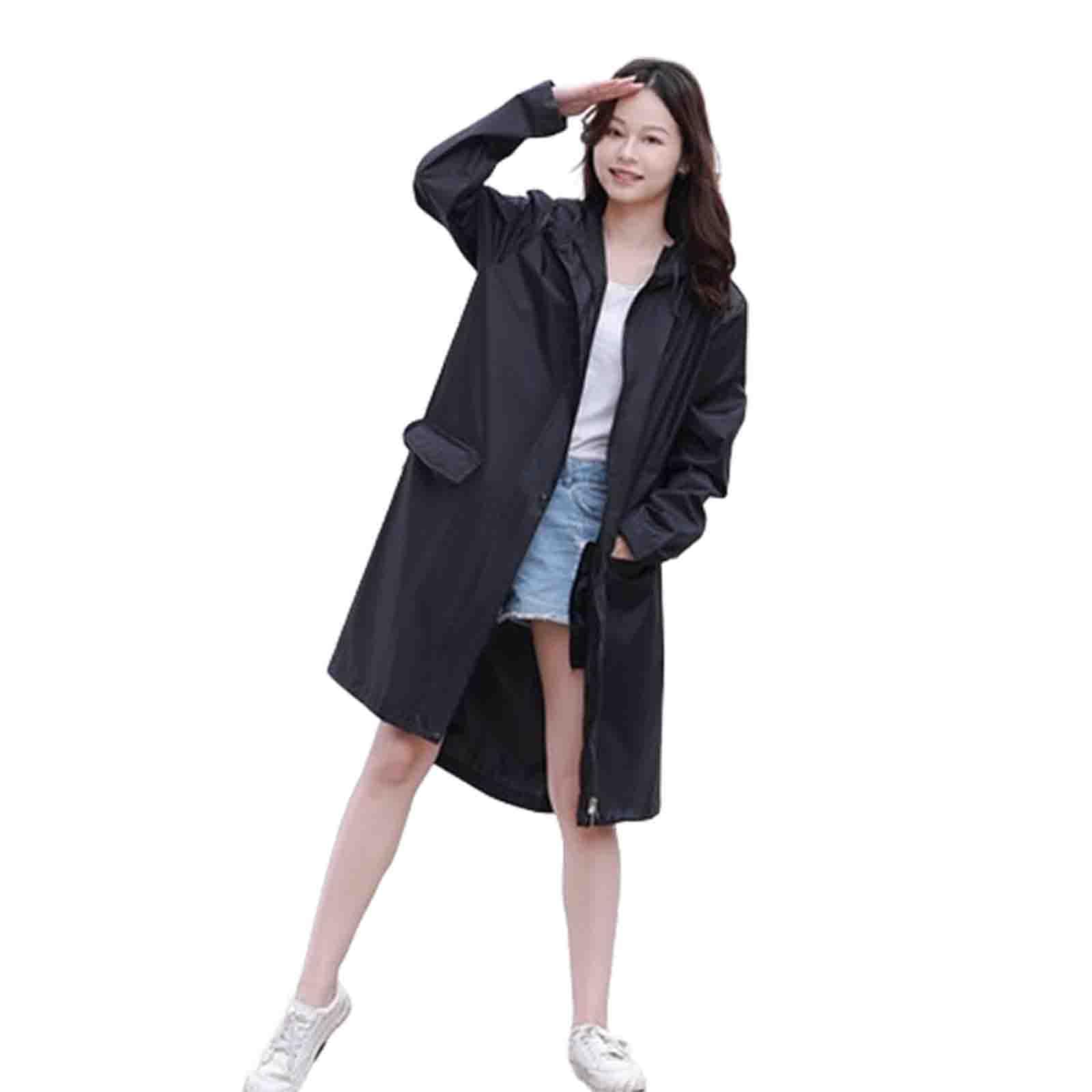 JUSHZ Poncho Pluie Imperméable Impermeable Homme Anti Pluie avec Capuche Femme Velo Veste De Pluie Femme Adulte Long Capuche Manteau Long Léger pour Femme Adulte (Black,L)