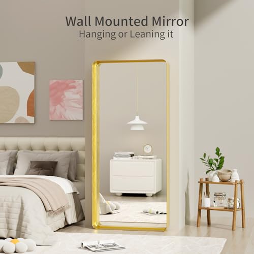 Image of Koonmi Gold Bathroom Mirror, 30x71 Shatterproof Wall Vanity Mirror
