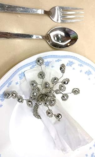 Image of Seed Bead Handmade Dinning Table Napkin Ring Holder Set for Tables Decoration Weddings Dinners Parties Everyday Use (Silver) - Pack of 8