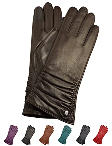 Guantes de piel táctiles AKAROA BEA protectores con forro de cachemira