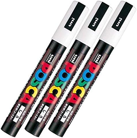 Uni Posca Paint Marker Pen PC-5M , Medium Point, White Ink, Value Set of 3