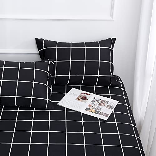 Image of Best Season Bed Sheet Set 4 Pieces -Queen Size-Soft Durable Microfiber Bedding Sheet Set,Deep Pocket,Stain,Fade & Wrinkle Resistant (Plaid Black)