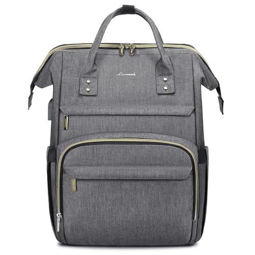 Image of LOVEVOOK Laptop Backpack for Women,18 Inch Professional Womens Travel Backpack Purse Computer Laptop Bag Nurse Teacher Backpack,Waterproof College Work Bags Carry on Back Pack with USB Port,Grey
