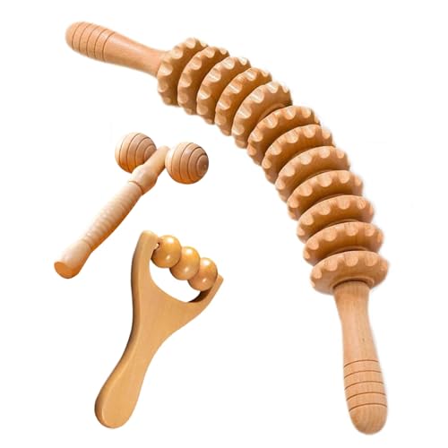 Puniama Wooden Massage Roller Stick Lymphatic Drainage Massager Tool for Legs & Thighs Beech Wood Therapy Cellulite Roller for Body Sculpting Muscle Relief & Skin Smoothing Maderoterapia Tool