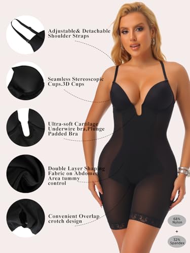 Image of JOYSHAPER Bodysuit for Women Tummy Control Deep U Plunge Shapewear Backless Full Body Shaper Strapless Corset Body Suit Top