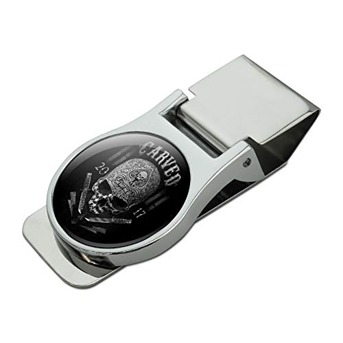 Carved One Shot Kill USA Flag Skull Tactical Satin Chrome Plated Metal Money Clip