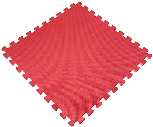 Esterilla Puzle para Suelos de Gimnasio y Fitness | Pack 4 losas de 60x60x1cm, Set de Protección de Goma EspumaAlfombrilla Protectora + Bordes | Colchonetas para Máquinas de Deporte, (Rojo)