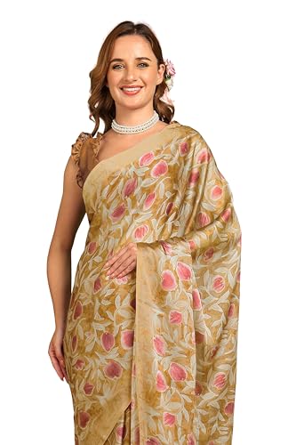 Image of MIRCHI FASHION Women Saree Floral Printed Chiffon | Breathable Lightweight Summer Sari for Office and Daily Use with Unstitched Blouse (Available in 20 Styles)
