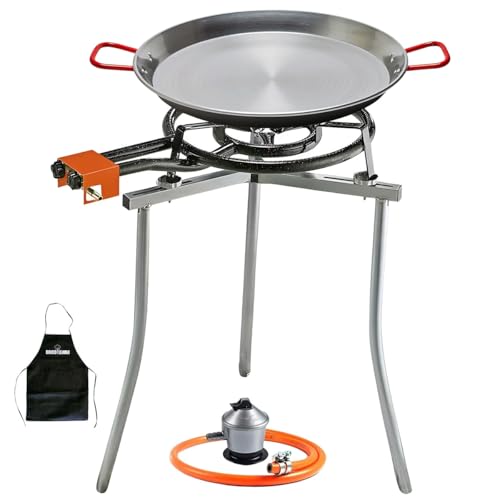Bricolemar Paellero a Gas 60 cm + Kit Completo (Paellera 70 cm + Soporte Universal + Regulador + Manguera + Delantal)