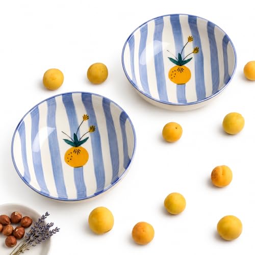 Image of Ceramic Snack Bowl Set for Serving, Dessert & Fruits | Multipurpose Kitchen Bowls Set | Premium Aesthetic Small Serving Bowls | Blue & White | Pack of 2 | 700ml