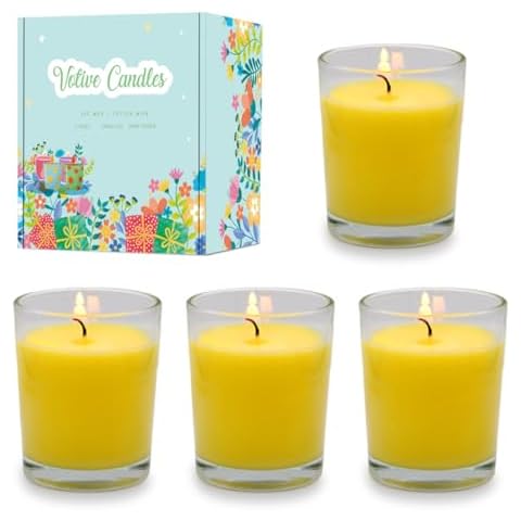 CoCo-Life Yellow Citronella Candles in Glass Small Soy Wax 2.0 Inch Scented Votive Candles for Home Patio Party Dinner Table in Summer, 4 Packs Cover