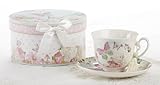 Delton Products Porcelain Tea Cup and Saucer with Gift Box, Butterfly