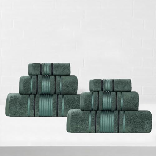SUPERIOR Cotton 6 Piece Towel Set, 2 Bath, 2 Hand, 2 Washcloth/Face Towels, Quick Dry, Home Essentials, Shower, Spa, Luxury Plush Soft Absorbent Towels, Zero-Twist, Solid, Forest Green