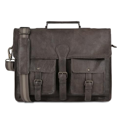 Image of Leather briefcase 18 inch laptop messenger bag for men and women best satchel office bag